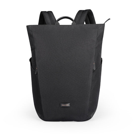 Men's minimal roll-top laptop backpack by Yeha Maison featuring sleek black design with adjustable straps and spacious interior.