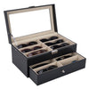 Leather eyeglasses display organizer with 12 slots, designed for accessories by Yeha Maison, showing a sleek and functional storage solution.
