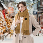 Yeha Maison USB heated winter neck wrap scarf draped around a person, showcasing its cozy, insulated design for cold weather warmth.