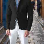 Men's casual blazer with stand collar and two buttons by Yeha Maison, shown in a tailored fit with classic design.