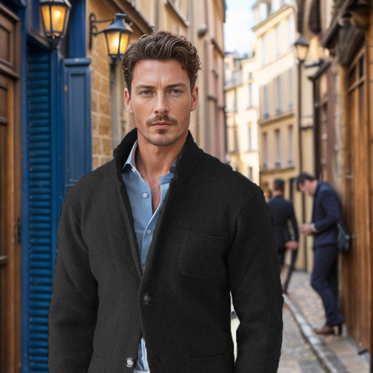 Men's casual blazer with stand collar and two buttons by Yeha Maison, shown in a tailored fit with classic design.