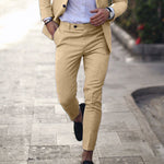 Men's plus size linen blend two-piece suit by Yeha Maison, showing the stylish lightweight suit with matching jacket and trousers.
