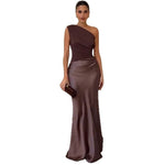 Women's one-shoulder ruched bodycon maxi dress by Yeha Maison, featuring a fitted design and elegant style.