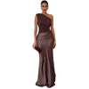 Women's one-shoulder ruched bodycon maxi dress by Yeha Maison, featuring a fitted design and elegant style.