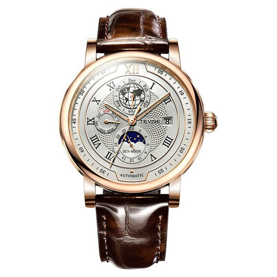 Men's Moon Phase Automatic Mechanical Watch by Yeha Maison with a detailed dial and stainless steel strap.