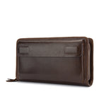 Genuine leather clutch wallet by Yeha Maison with zipper closure and sleek design, shown on a plain background.
