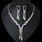 Women's jewelry set featuring a zircon flower necklace and matching earrings from Yeha Maison, with intricate floral design.