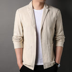 Men’s linen blazer with unstructured fit and notch lapel from Yeha Maison, shown in a neutral color against a plain background.