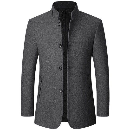 Men's wool blend jacket with stand collar by Yeha Maison, featuring a tailored fit and stylish design.