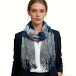 Navy printed viscose scarf from Yeha Maison featuring a stylish everyday design with intricate pattern details.
