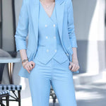 Women's draped lapel blazer and tapered trouser suit by Yeha Maison, tailored and stylish for professional wear.