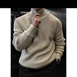 Yeha Maison half-zip ribbed stand-collar thick knit sweater, shown in a cozy, textured fabric with a zip neckline and ribbed details.
