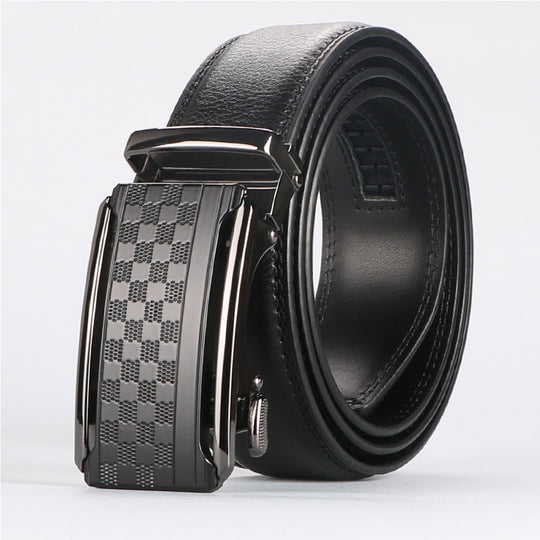 Men's automatic buckle leather belt by Yeha Maison featuring genuine cowhide leather and a sleek, modern buckle design.