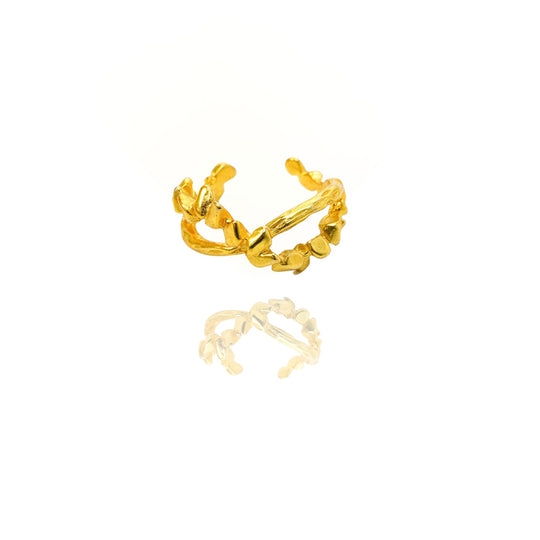 24K gold wavy textured open jewelry ring by Yeha Maison, showcasing a stylish and elegant design with a polished finish.