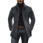 Men's casual coat with stand collar and button-up front, by Yeha Maison, showcasing a stylish and comfortable outerwear piece.
