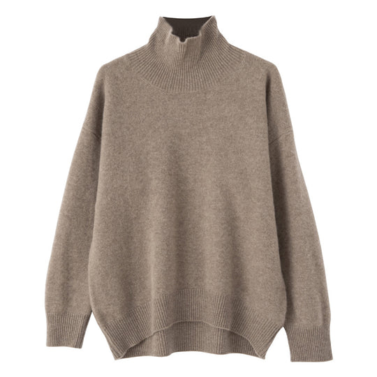 Women's high-lapel loose wool sweater by Yeha Maison, showcasing a cozy knitwear design with a stylish high collar.