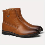 Men's fur-lined leather ankle boots by Yeha Maison featuring sturdy soles and stylish design for cold weather comfort.
