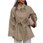 Women's belted drop-shoulder trench coat by Yeha Maison, stylish beige coat with waist belt and classic trench design.