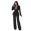 Women's deep-V blazer and crystal mesh pant suit by Yeha Maison, featuring a tailored blazer and elegant matching pants.