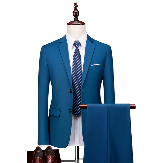 Men's business casual two-piece suit set by Yeha Maison, featuring a tailored blazer and matching trousers in neutral fabric.