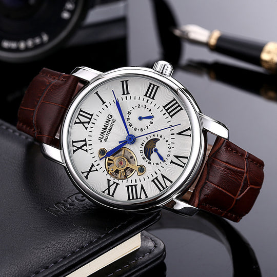 Men's open-heart tourbillon automatic watch by Yeha Maison, featuring a sleek dial and visible movement details.