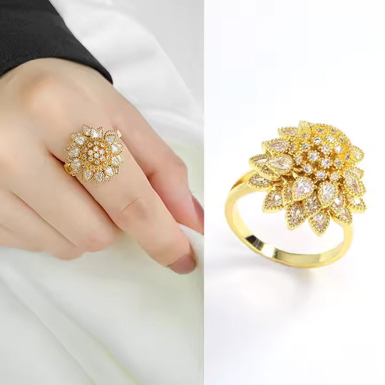 Yeha Maison zircon enamel floral leaf open ring showcasing colorful enamel flowers and detailed leaf design on silver band.