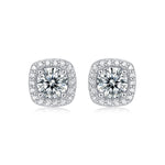 S925 silver 0.5ct moissanite square stud earrings with a sparkling gemstone and minimalist design.