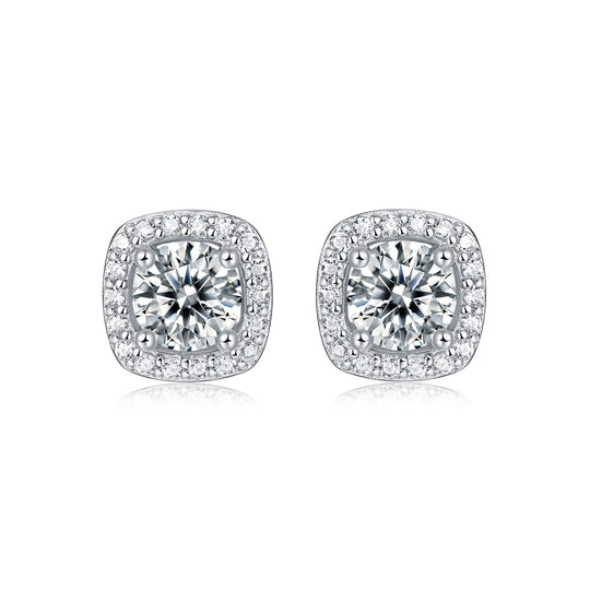 S925 silver 0.5ct moissanite square stud earrings with a sparkling gemstone and minimalist design.