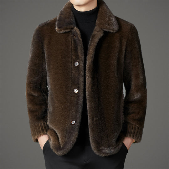 Men's short mink-texture fur coat by Yeha Maison, showcasing a stylish warm coat with luxurious fur texture and tailored fit.