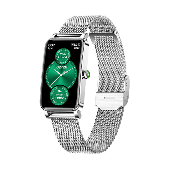 Women's Yeha Maison smart watch with heart rate monitor, featuring a sleek black band and digital display.