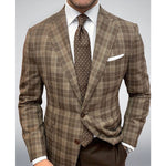 Men's Yeha Maison Glen Plaid slim fit blazer with notch lapel and tailored fit, displayed on a hanger.