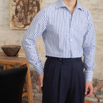 Yeha Maison commuter cotton striped slim shirt, men's tops with blue and white vertical stripes, casual and stylish.