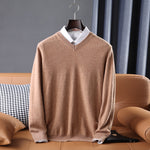 Yeha Maison fine-knit wool V-neck pullover sweater, showcasing a cozy, stylish sweater with a classic V-neck design.