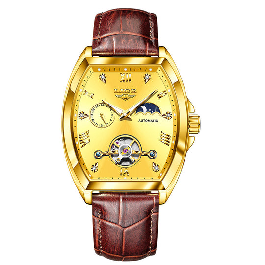 Men's Tourbillon multifunctional waterproof mechanical watch by Yeha Maison with a black dial and stainless steel band.