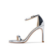 Women's black patent stiletto sandals from Yeha Maison with ankle straps and high heels, stylish footwear for formal occasions.