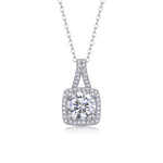 Small square 2ct moissanite pendant necklace in S925 silver with diamond sparkle, featuring a sleek jewelry design.