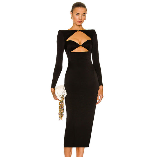 Women's long sleeve cut-out pencil dress by Yeha Maison, featuring a fitted silhouette and stylish cut-out details.