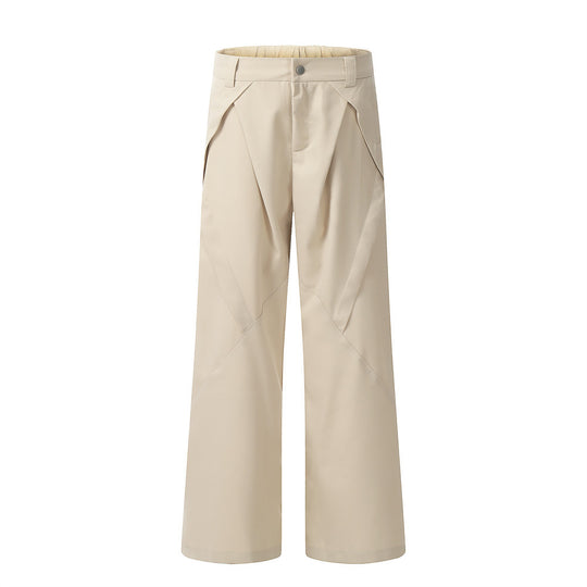 Men's wide-leg pleated snap-waist trousers by Yeha Maison, featuring a relaxed fit and stylish pleats in a neutral fabric.