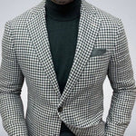 Men's slim-fit patterned blazer with shawl lapel by Yeha Maison, shown in a stylish design with tailored fit and elegant details.