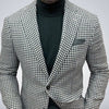 Men's slim-fit patterned blazer with shawl lapel by Yeha Maison, shown in a stylish design with tailored fit and elegant details.