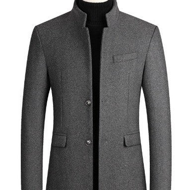 Men's thickened cotton stand-collar coat by Yeha Maison, shown with a close-up of the cozy, durable fabric and stylish collar detail.