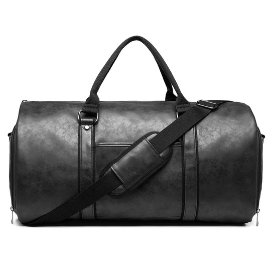 Men's distressed leather barrel duffle bag by Yeha Maison with rugged design and sturdy handles, perfect for travel or weekend trips.