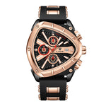 Men's Triangle-Case Chronograph Sport Watch by Yeha Maison with black dial, silver case, and sporty design.