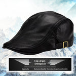 Men's thin Korean-style leather flat cap by Yeha Maison, stylish hat with sleek leather finish and classic flat cap design.