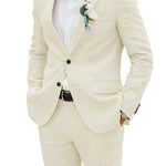 Men's slim fit linen business two-piece suit by Yeha Maison, featuring a tailored jacket and matching trousers.