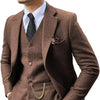Yeha Maison slim herringbone three-piece suit with jacket, vest, and trousers, tailored fit, stylish men's formal wear.