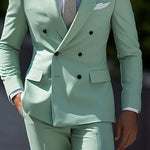 Men's slim-fit double-breasted two-piece suit by Yeha Maison, tailored fit with classic lapels and matching trousers.