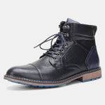 Men's black cap-toe lace-up combat boots by Yeha Maison with rugged leather design and sturdy sole.