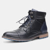 Men's black cap-toe lace-up combat boots by Yeha Maison with rugged leather design and sturdy sole.