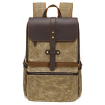 Waxed canvas and leather flap backpack by Yeha Maison, showing durable material, front flap, adjustable straps, and classic bag design.